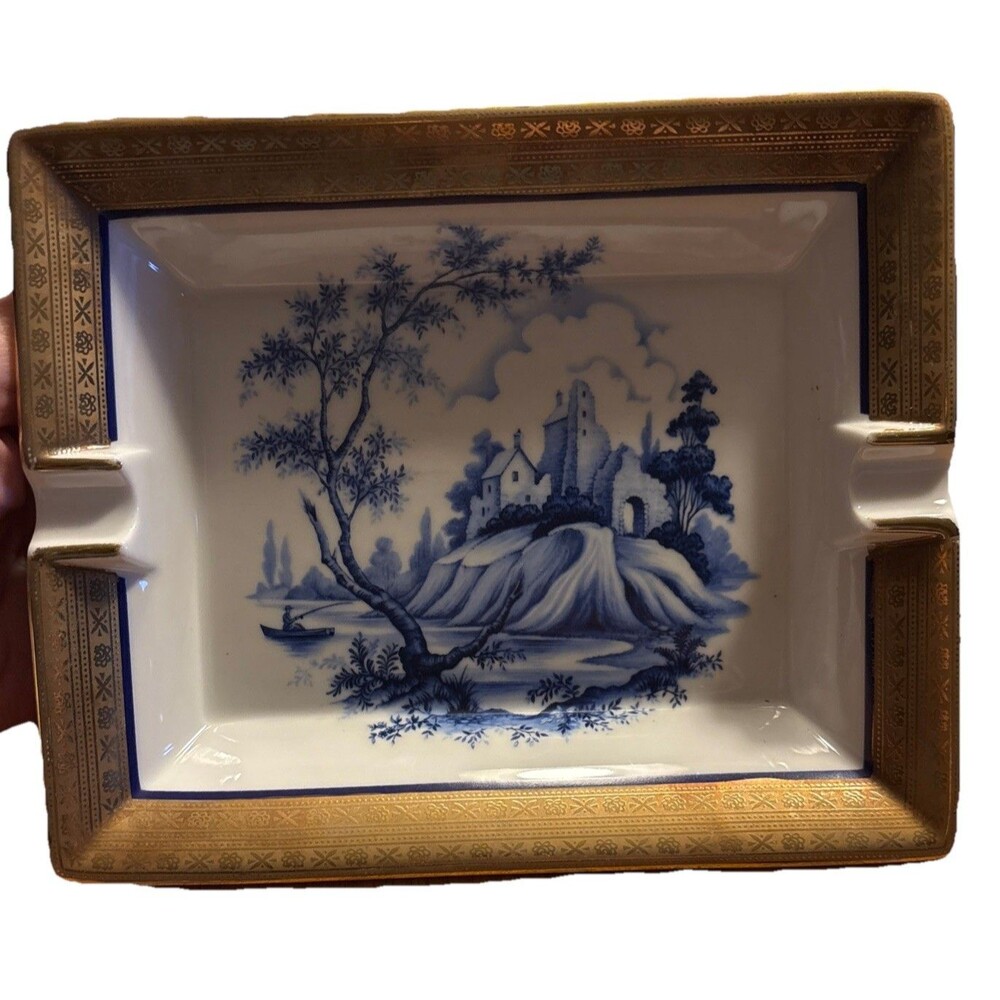 Vintage Papillon Veritable Limoges porcelain ashtray or Trinket Dish Gold Trim